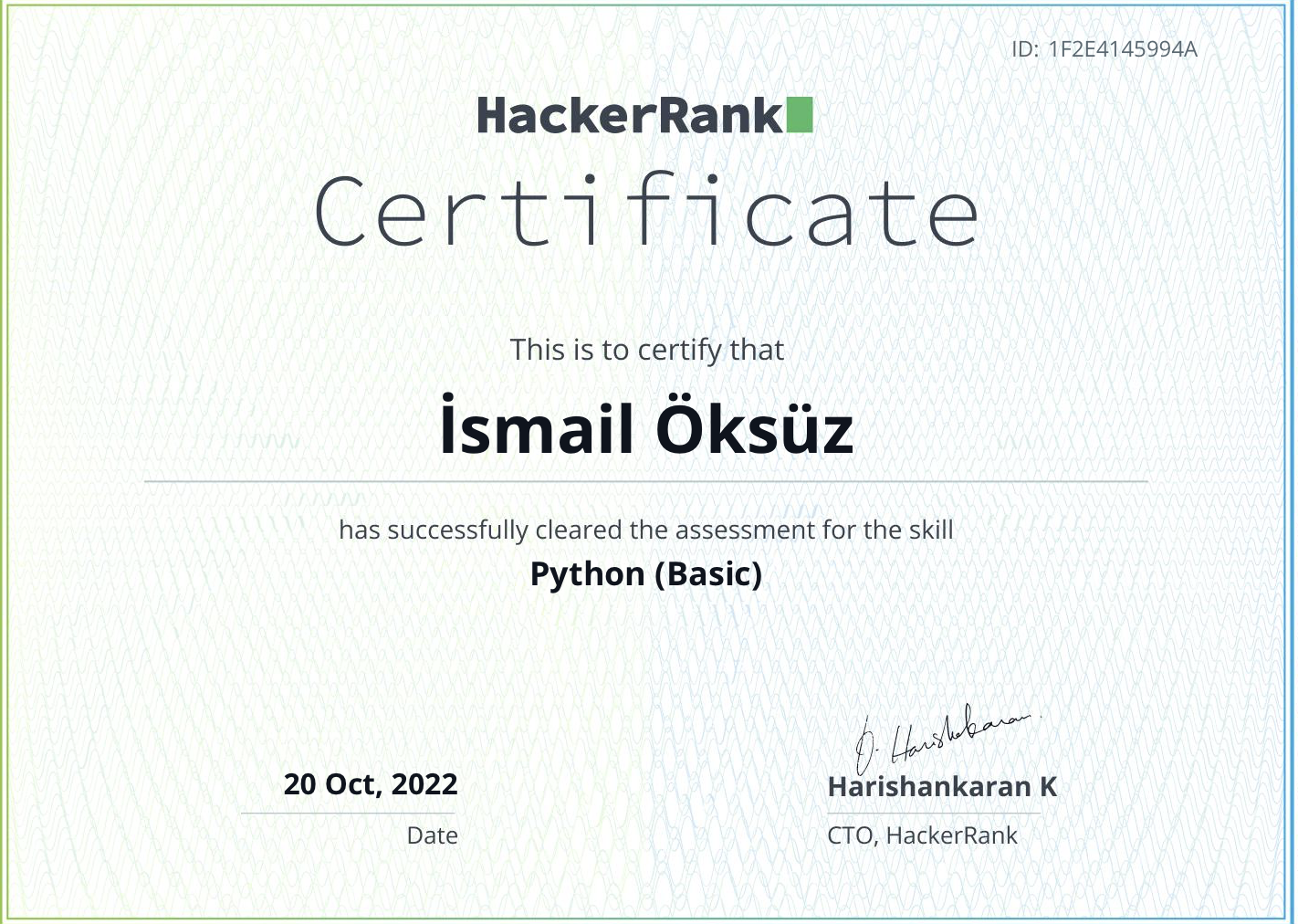 HackerRank Sertifikası 1